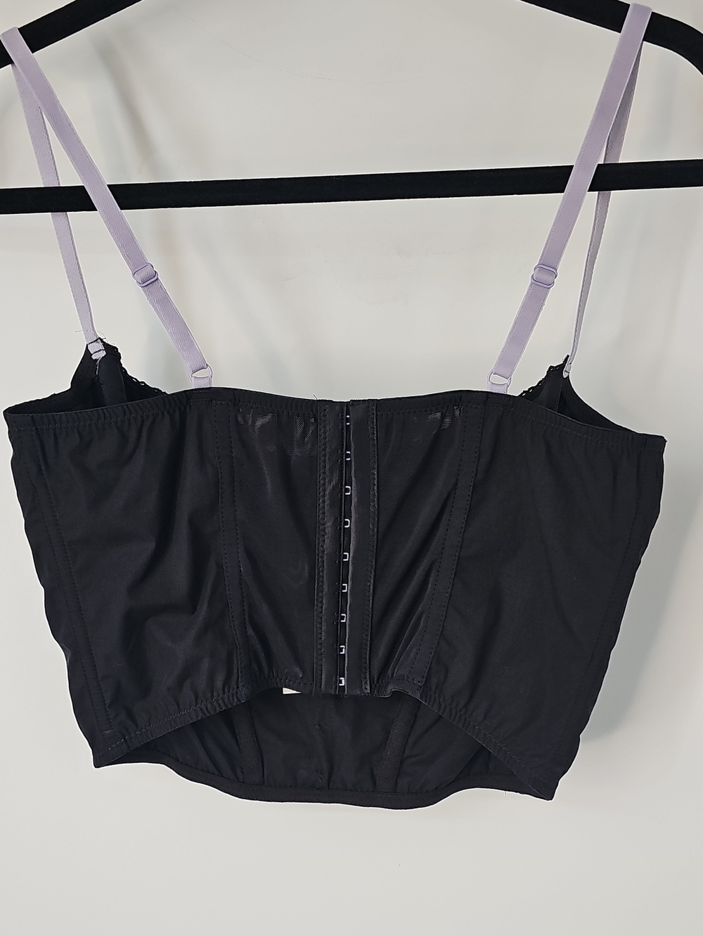 Urban Outfitters Black Bustier w Boning Lace-Trim & Lilac Straps Coquette Sexy - Picture 7 of 9